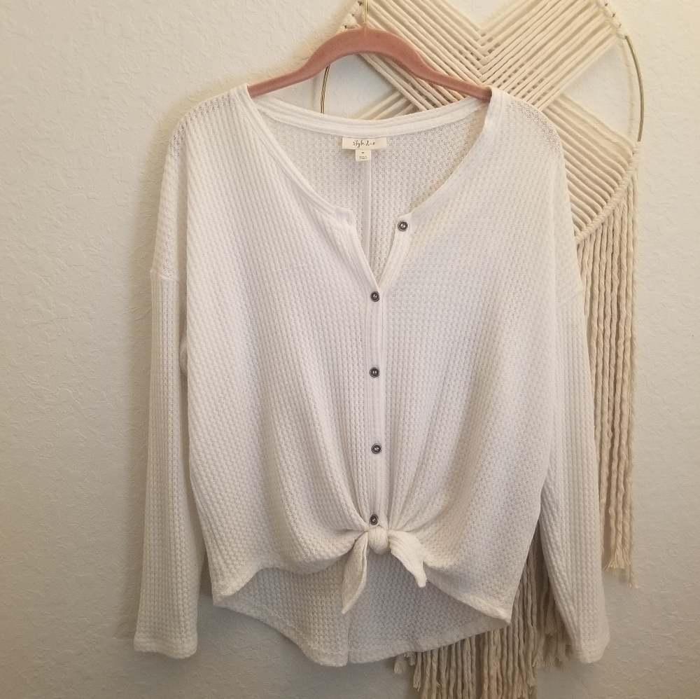 Soft Ivory Waffle Knit Long Sleeve